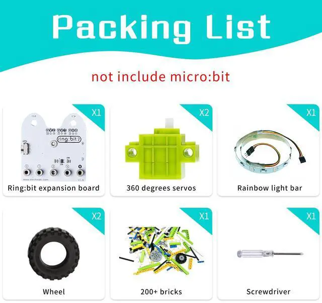 Alt view image 2 of 6 - ELECFREAKS microbit Ring:bit 6-in-1 Starter Kit, Programmable Makecode Coding Learning Kit with 200+ Building Blocks(Without Micro:bit)