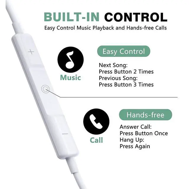 Alt view image 5 of 6 - 2 Packs USB C Wired Headphones for iPhone 17/16/15 Earbuds, Type C Earphones with Mic & Remote Control Noise Cancelling for iPhone 17 16 15 Pro Max Plus, iPad Pro, Galaxy S25/S24 and More