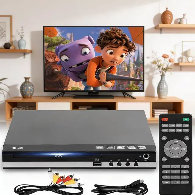 Alt view image 2 of 6 - DVD Player for TV Home CD Player with Remote 1080P HD Compact Player All Region Free HDMI and RCA Cables USB Input, Support Monitor and Projector, New & Old TVs