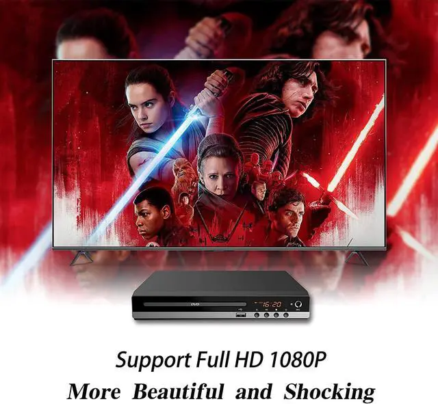 Alt view image 4 of 6 - DVD Player for TV Home CD Player with Remote 1080P HD Compact Player All Region Free HDMI and RCA Cables USB Input, Support Monitor and Projector, New & Old TVs