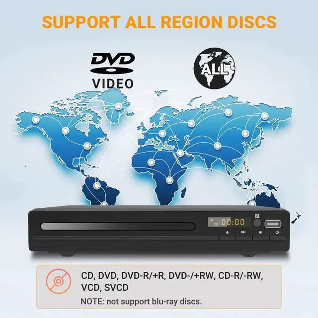 Alt view image 5 of 6 - DVD Player for TV Home CD Player with Remote 1080P HD Compact Player All Region Free HDMI and RCA Cables USB Input, Support Monitor and Projector, New & Old TVs