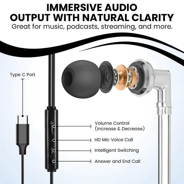 Alt view image 2 of 6 - Airtube Headphones, EMF Free Earbuds, USB-C, 3D Sound | Microphone Volume Control, Zipper Bags, for Work Meetings, Sleep, Gym, High Audio Quality Devices