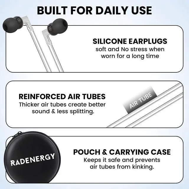 Alt view image 5 of 6 - Airtube Headphones, EMF Free Earbuds, USB-C, 3D Sound | Microphone Volume Control, Zipper Bags, for Work Meetings, Sleep, Gym, High Audio Quality Devices
