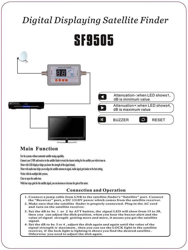 Alt view image 5 of 6 - Digital Satellite Finder for Dish DirectTV FTA, Signal Meter | Support 950-2150MHz Ku-Band, Audio Tone & LED Indicators for Easy Alignment, Bulit-in Compass