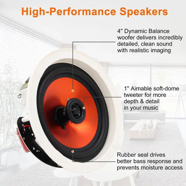 Alt view image 3 of 6 - 4 Inch in-Ceiling Speakers, 240W Peak (120W Each) Passive Flush Mount Speakers for Home Theater, Multi-Room Audio, Indoor & Covered Patio (2 Speakers)
