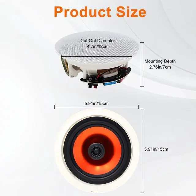 Alt view image 5 of 6 - 4 Inch in-Ceiling Speakers, 240W Peak (120W Each) Passive Flush Mount Speakers for Home Theater, Multi-Room Audio, Indoor & Covered Patio (2 Speakers)