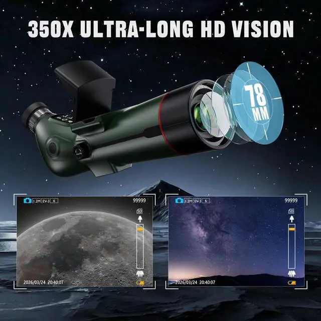 Alt view image 3 of 6 - Telescope, Telescope for Adults High Powered, Professional Refractor Auto-Focus Smart Digital Electronic Telescopes with 4K Astrophotography Camera, Dual Screens Spotter, Carry Bag and 32G Card