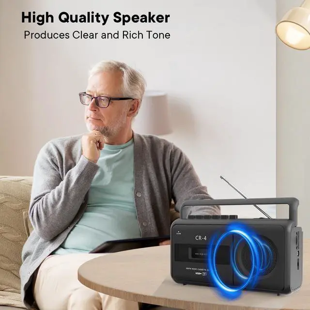 Alt view image 3 of 6 - Portable Cassette Tape Player Recorder Boombox Radio | Convert AM/FM and MP3 to Tapes, Builtin Microphone for Voice Recording, Play TF/USB with Earphone Jack