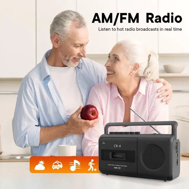 Alt view image 4 of 6 - Portable Cassette Tape Player Recorder Boombox Radio | Convert AM/FM and MP3 to Tapes, Builtin Microphone for Voice Recording, Play TF/USB with Earphone Jack
