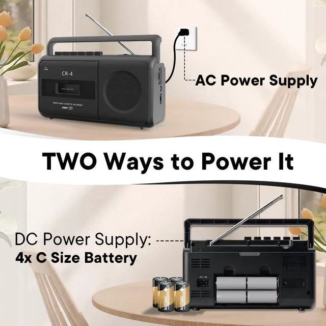 Alt view image 6 of 6 - Portable Cassette Tape Player Recorder Boombox Radio | Convert AM/FM and MP3 to Tapes, Builtin Microphone for Voice Recording, Play TF/USB with Earphone Jack
