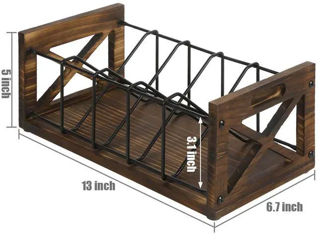 Alt view image 6 of 6 - CD Storage Holder, 5-Slot Farmhouse Industrial CD & DVD Storage Rack with Handles, Barn Door X-Cross Design, Rustic Solid Burnt Wood and Black Metal Wire