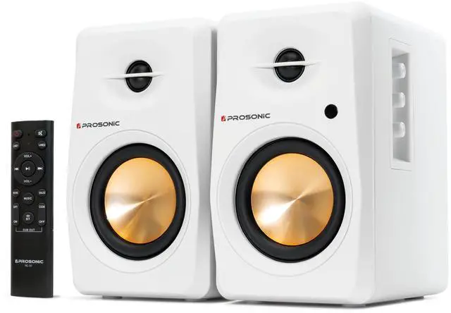 Main image of Prosonic BT30 White Bookshelf Speakers - Active Bluetooth 5.3 Powered Studio Monitors, 80W Desktop Computer Audio System with Optical/Coaxial/Aux for Turntable, Home Theater, TV & PC