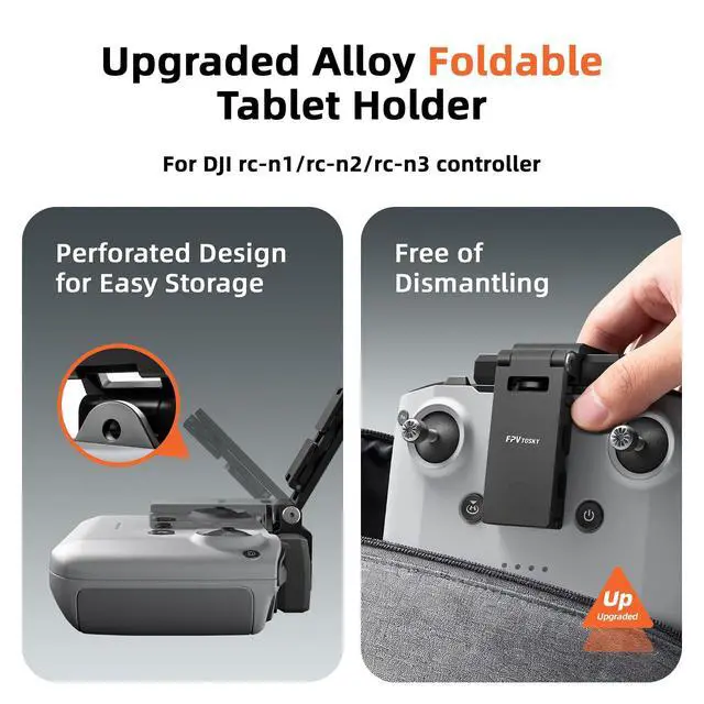 Alt view image 2 of 6 - No Disassembly Tablet Holder for DJI Mini 5/4/3 Pro/Mini 4K/2 SE/Neo/Air 3 / Flip, 7-12 Inch Foldable iPad Mount Holder, Include Lanyard and 2 Cables for DJI RC-N1/RC-N2/RC-N3