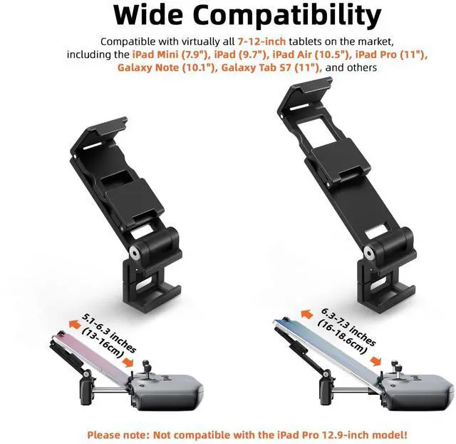 Alt view image 6 of 6 - No Disassembly Tablet Holder for DJI Mini 5/4/3 Pro/Mini 4K/2 SE/Neo/Air 3 / Flip, 7-12 Inch Foldable iPad Mount Holder, Include Lanyard and 2 Cables for DJI RC-N1/RC-N2/RC-N3