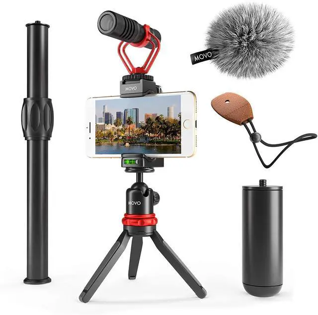 Main image of VXR10+ Smartphone Vlogging Kit with Mini Tripod, Phone Grip, and Video Microphone Compatible with iPhone and Android - for YouTube, TIK Tok, Filming, Vlogging