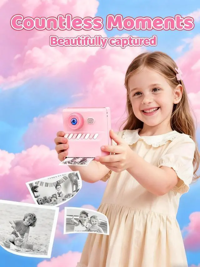 Alt view image 2 of 6 - Kids Camera Instant Print Pink: 32G Instant Print Camera for Kids -1080P HD - Christmas Birthday for Girls Age 3-12 - Ideal Toy for 3 4 5 6 7 8 9 10 11 12 Girls Boys
