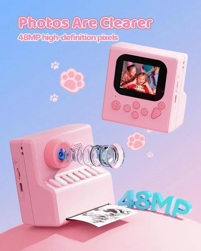 Alt view image 3 of 6 - Kids Camera Instant Print Pink: 32G Instant Print Camera for Kids -1080P HD - Christmas Birthday for Girls Age 3-12 - Ideal Toy for 3 4 5 6 7 8 9 10 11 12 Girls Boys