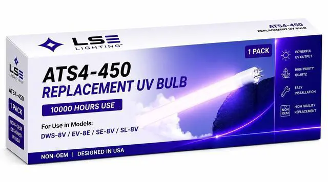 Main image of LSEATS4450 ATS4-450 UV Bulb for Aqua Treatment Services ATS Sterilizers, Clear | compatible UV replacement for use with following models: SL-8V, EV-8E, DWS-8V, SE-8V