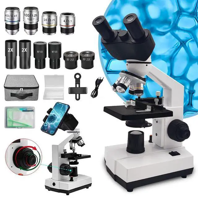 Alt view image 2 of 6 - Adult Student Compound Binocular Microscope - 40X-5000X High-Magnification Large-Field Professional Biological Microscope, Suitable for Schools, Laboratories, and Home Education