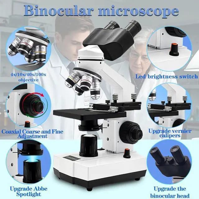 Alt view image 3 of 6 - Adult Student Compound Binocular Microscope - 40X-5000X High-Magnification Large-Field Professional Biological Microscope, Suitable for Schools, Laboratories, and Home Education