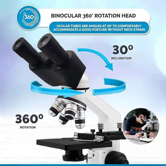Alt view image 5 of 6 - Adult Student Compound Binocular Microscope - 40X-5000X High-Magnification Large-Field Professional Biological Microscope, Suitable for Schools, Laboratories, and Home Education
