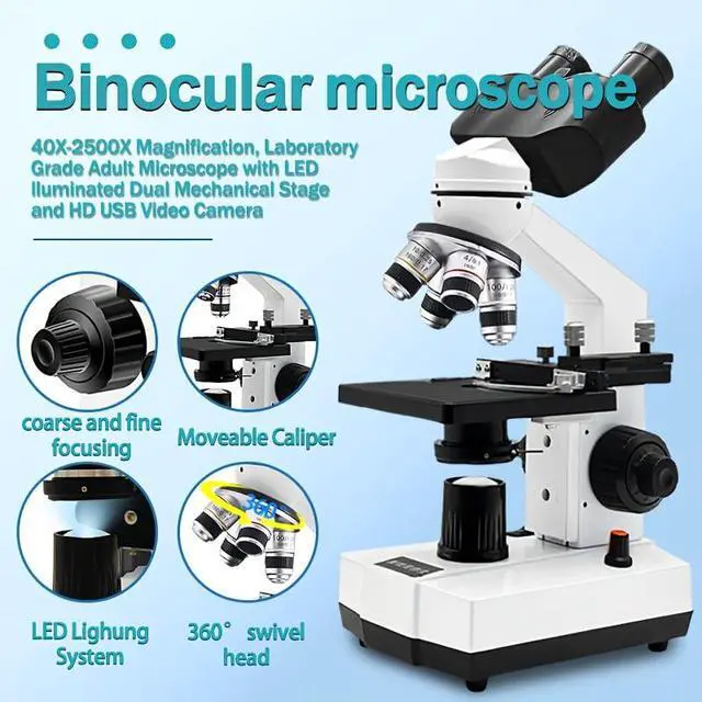Alt view image 6 of 6 - Adult Student Compound Binocular Microscope - 40X-5000X High-Magnification Large-Field Professional Biological Microscope, Suitable for Schools, Laboratories, and Home Education