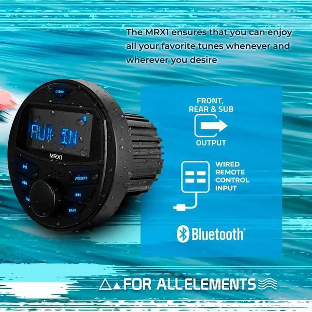 Alt view image 3 of 6 - Hydro MRX1 Marine Radio Headunit LCD Screen, Bluetooth, IP65 Waterproof Weatherproof, AM FM Radio, USB, 1 Zones, 4 Volts Preamp Outputs, RDS 4X40 Watts
