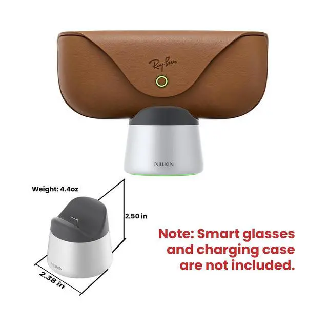Alt view image 2 of 6 - RayDock Charging Stand for Ray-Ban Meta Glasses Case (Gen 1 & 2) | Aluminum, LED Light Charging Dock, Stable Anti-Slip, Smart Glasses Accessories, Display for Home & Office, Silver
