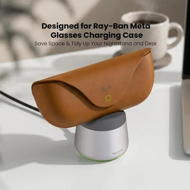 Alt view image 3 of 6 - RayDock Charging Stand for Ray-Ban Meta Glasses Case (Gen 1 & 2) | Aluminum, LED Light Charging Dock, Stable Anti-Slip, Smart Glasses Accessories, Display for Home & Office, Silver