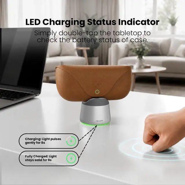 Alt view image 4 of 6 - RayDock Charging Stand for Ray-Ban Meta Glasses Case (Gen 1 & 2) | Aluminum, LED Light Charging Dock, Stable Anti-Slip, Smart Glasses Accessories, Display for Home & Office, Silver
