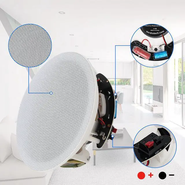 Alt view image 3 of 6 - 8 Inch 400 Watts High Power Ceiling Speakers - Flush Mount, Crisp Sound for Home Theater, Living Room, Office, Kitchen & Covered Patio(1 Pair