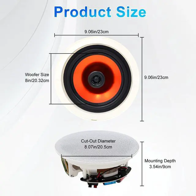Alt view image 4 of 6 - 8 Inch 400 Watts High Power Ceiling Speakers - Flush Mount, Crisp Sound for Home Theater, Living Room, Office, Kitchen & Covered Patio(1 Pair