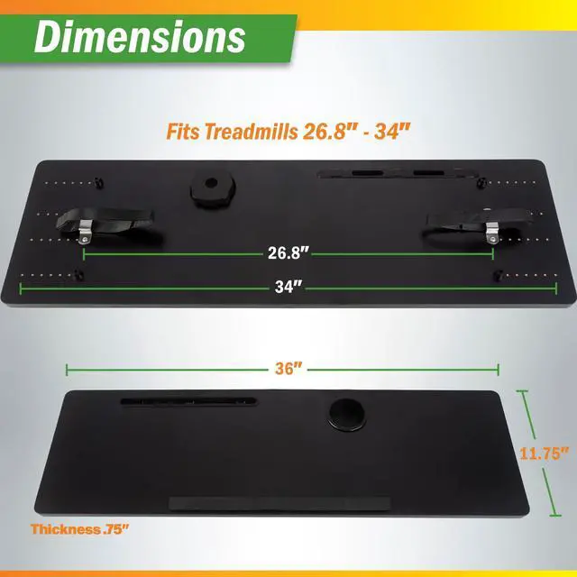 Alt view image 2 of 6 - Treadmill Desk Attachment - Universal Treadmill Laptop Holder Workstation Platform for Notebooks or Laptops with Tablet or Phone Holder and Cupholder, Fits Handlebars up to 34 Wide by (Black)