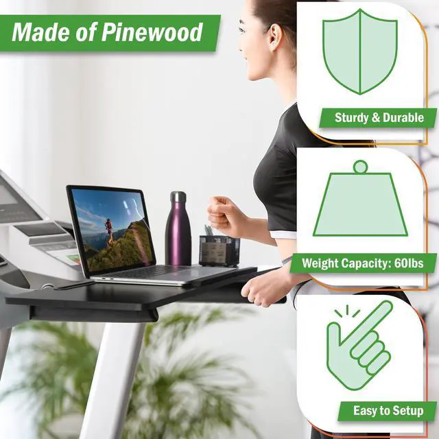 Alt view image 4 of 6 - Treadmill Desk Attachment - Universal Treadmill Laptop Holder Workstation Platform for Notebooks or Laptops with Tablet or Phone Holder and Cupholder, Fits Handlebars up to 34 Wide by (Black)