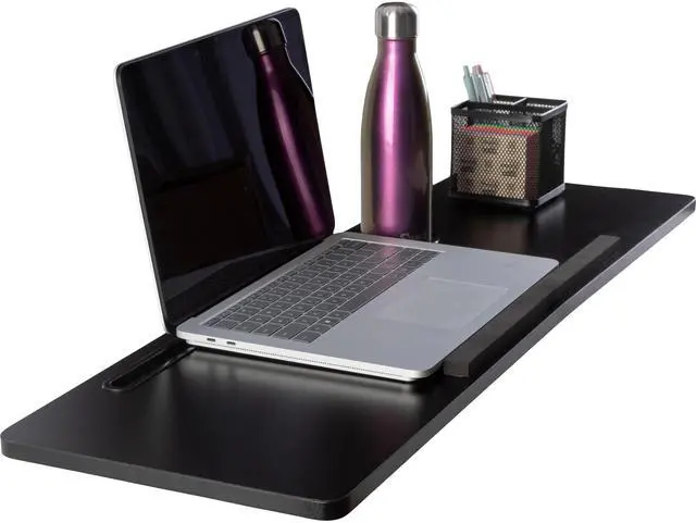 Alt view image 6 of 6 - Treadmill Desk Attachment - Universal Treadmill Laptop Holder Workstation Platform for Notebooks or Laptops with Tablet or Phone Holder and Cupholder, Fits Handlebars up to 34 Wide by (Black)