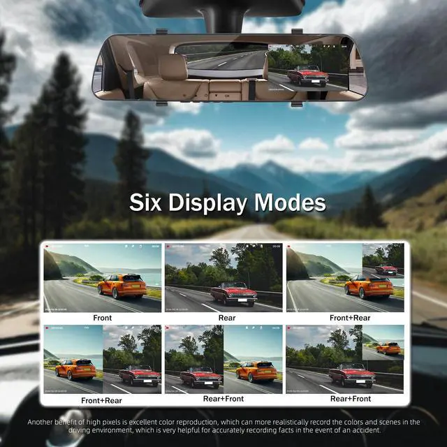 Alt view image 2 of 6 - Mirror Dash Cam Front and Rear Dash Car Camera 4 inch 1080P IPS Screen Rear View Mirror Dash Cam Mount with Loop Recording Motion Detection Reverse Assistance