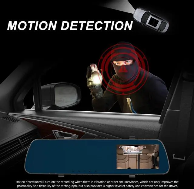 Alt view image 3 of 6 - Mirror Dash Cam Front and Rear Dash Car Camera 4 inch 1080P IPS Screen Rear View Mirror Dash Cam Mount with Loop Recording Motion Detection Reverse Assistance