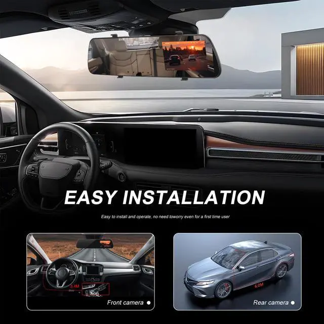 Alt view image 4 of 6 - Mirror Dash Cam Front and Rear Dash Car Camera 4 inch 1080P IPS Screen Rear View Mirror Dash Cam Mount with Loop Recording Motion Detection Reverse Assistance