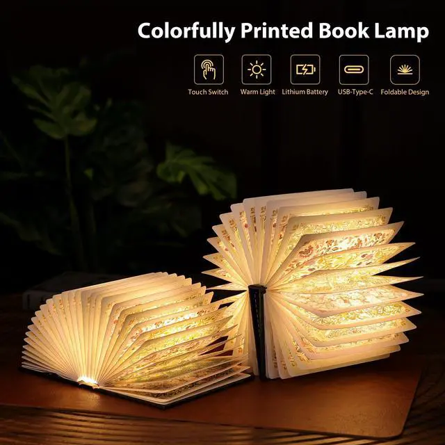 Alt view image 2 of 6 - Book Lamp Decor, Gift for Book Lovers, Rechargeable Book Light | Reading Light, Portable Paper Lamp with Touch Control, Decor for Home Library Bookshelf, Gift for Women Readers (Black)