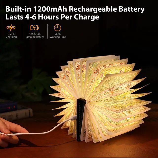 Alt view image 3 of 6 - Book Lamp Decor, Gift for Book Lovers, Rechargeable Book Light | Reading Light, Portable Paper Lamp with Touch Control, Decor for Home Library Bookshelf, Gift for Women Readers (Black)