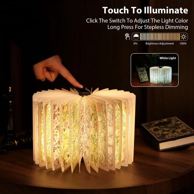 Alt view image 4 of 6 - Book Lamp Decor, Gift for Book Lovers, Rechargeable Book Light | Reading Light, Portable Paper Lamp with Touch Control, Decor for Home Library Bookshelf, Gift for Women Readers (Black)