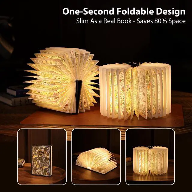 Alt view image 5 of 6 - Book Lamp Decor, Gift for Book Lovers, Rechargeable Book Light | Reading Light, Portable Paper Lamp with Touch Control, Decor for Home Library Bookshelf, Gift for Women Readers (Black)
