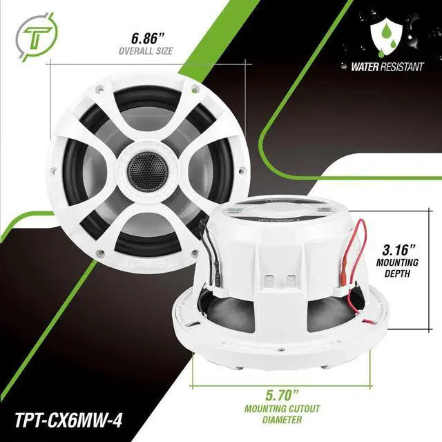 Alt view image 3 of 6 - 6.5 Marine Speakers 450 Watt Per Pair TPT-CX6MW-4 Coaxial 2 Way Waterproof Speakers, 1 Pair, White, Weather Resistant Marine Speakers 6.5 Inch for Boat, ATV or RV Speakers, Bocinas Marinas