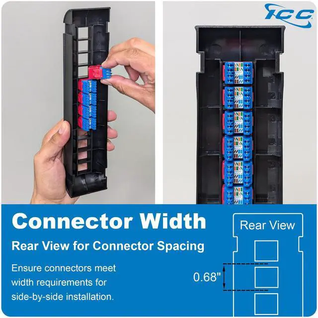 Alt view image 2 of 6 - 12-Port Blank Keystone Patch Panel with 89U Wall Mount Bracket, Works Only with Slim Profile Keystone Jacks, UL Listed, IC107BP12V