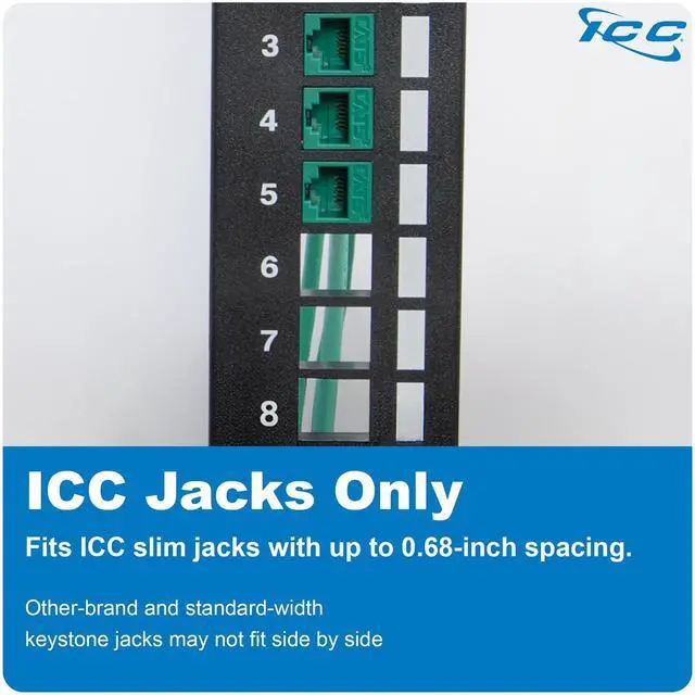 Alt view image 3 of 6 - 12-Port Blank Keystone Patch Panel with 89U Wall Mount Bracket, Works Only with Slim Profile Keystone Jacks, UL Listed, IC107BP12V