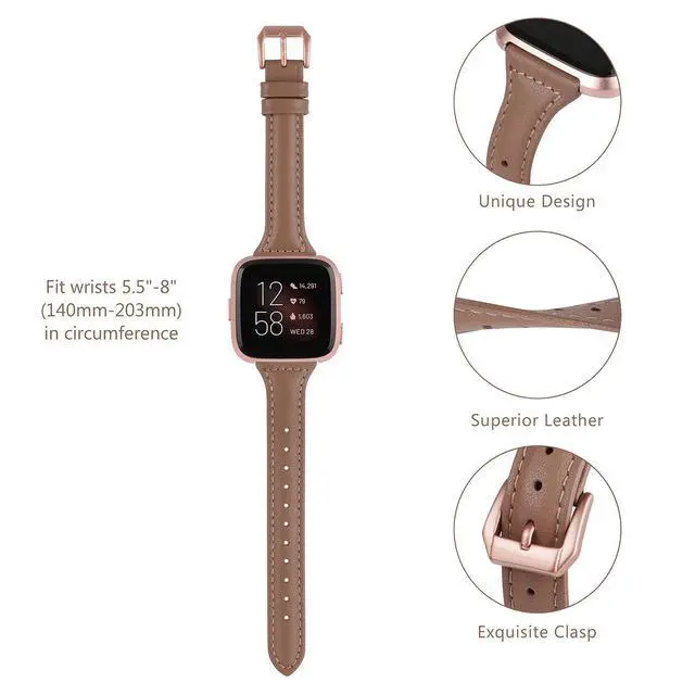 Alt view image 2 of 6 - Leather Strap Compatible with Fitbit Versa 2/Versa Watch Bands Women Men Slim Genuine Leather Wristbands Replacement for Versa Lite/Versa 2 Special Edition Classic Accessorie Multi Colors