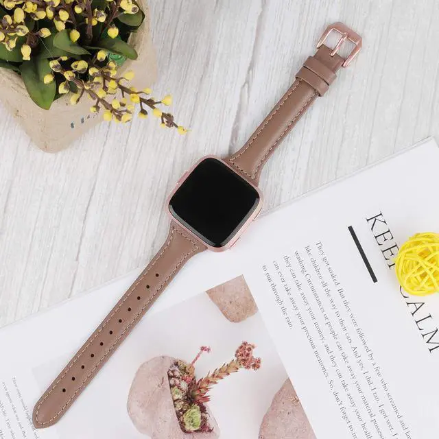 Alt view image 4 of 6 - Leather Strap Compatible with Fitbit Versa 2/Versa Watch Bands Women Men Slim Genuine Leather Wristbands Replacement for Versa Lite/Versa 2 Special Edition Classic Accessorie Multi Colors