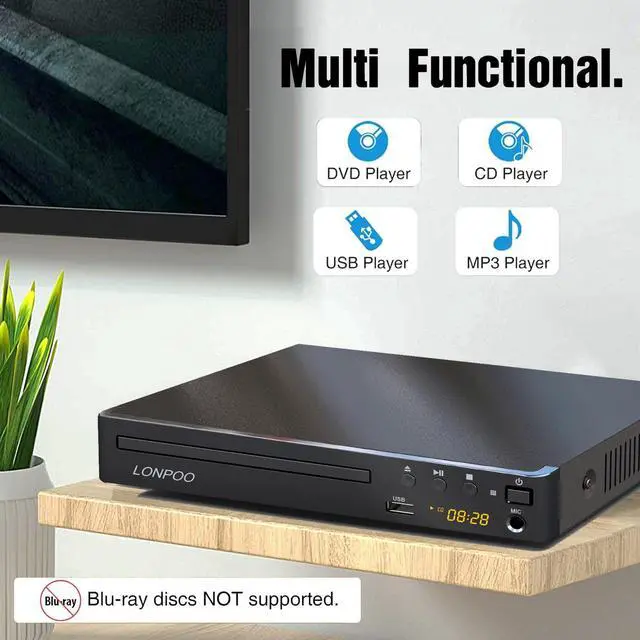 Alt view image 3 of 6 - DVD Players HDMI for TV, Compact Multi Region DVD Player | with Full HD Picture Quality,Anti-Skip,No Picture Freeze,Noise Cancellation,Microphone Port,USB Playback
