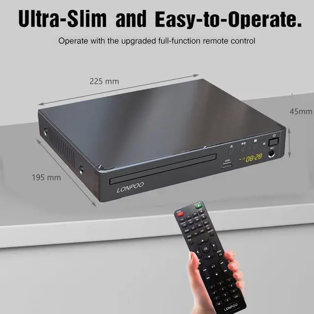 Alt view image 6 of 6 - DVD Players HDMI for TV, Compact Multi Region DVD Player | with Full HD Picture Quality,Anti-Skip,No Picture Freeze,Noise Cancellation,Microphone Port,USB Playback