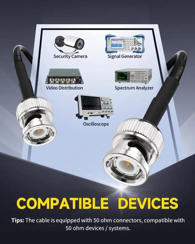 Alt view image 4 of 6 - BNC Cable 25ft RG58 BNC Male to Male Connectors 50 Ohm Coax Cable | Low Loss BNC Extension Coaxial Cable for Antennas, RF Radios, Modems, Oscilloscopes, Spectrum, etc